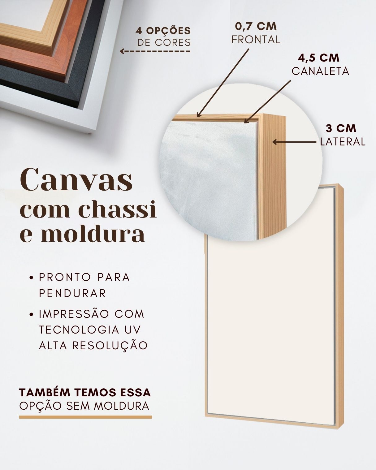 Moldura canva com chassi quadro decorativo